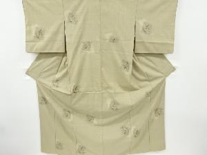 リサイクル　重要無形文化財本場結城紬100亀甲色紙に十二単模様織り出し着物
